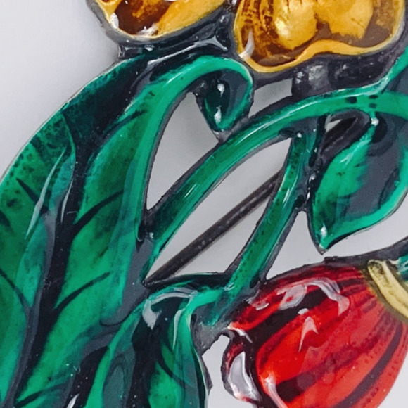 VTG 1930s 1940s Silver Enamel Floral Flower Brooch Mid Century Jewelry EUC - Picture 9 of 9